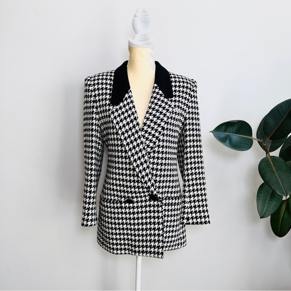 Vintage houndstooth wool blend blazer - Picture 1 of 8